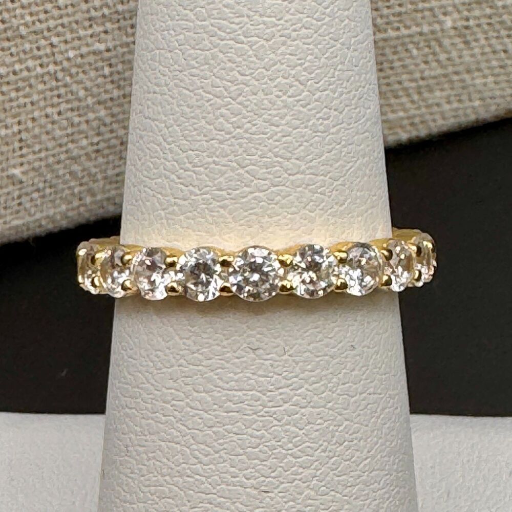 Pavoi Cubic Zirconia Stackable Eternity Ring, 18k gold plated, sz 7
